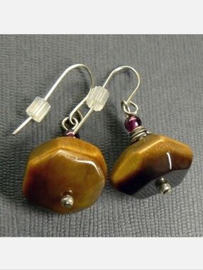 Tigers eye Garnet Sterling silver drop Earrings